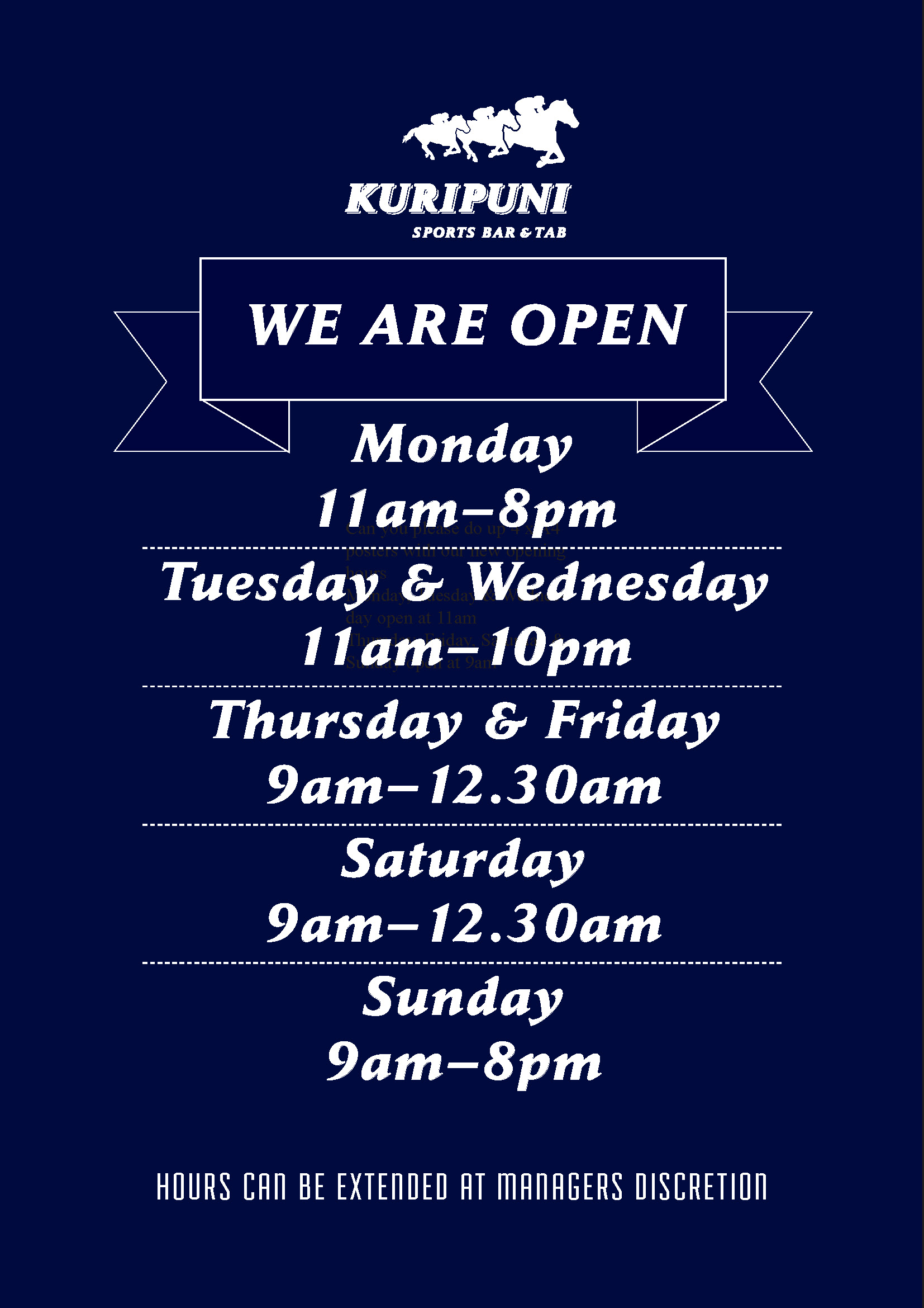 Kuripuni Opening Hours 2023